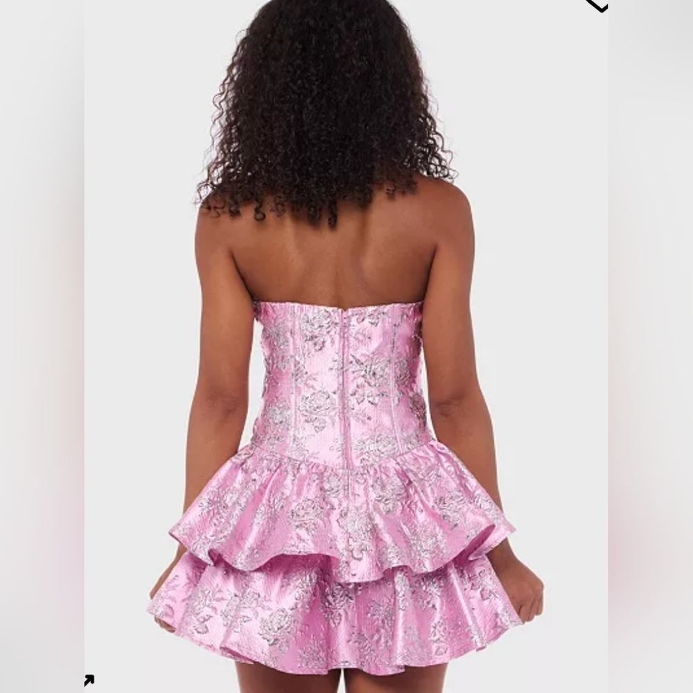Alex & Sophia Strapless Pink Metallic Brocade Peplum Dress Nwt Y2k 90's 9/10 - Picture 4 of 6